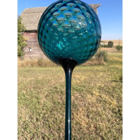 Vintage MCM Empoli Tall 14"  Turqoise Blue Glass Snifter Pedestal Vase Bowl - Picture 8 of 10